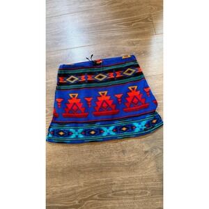 Fleece Aztec Print Mini Skirt Size Large Multicolor Print Western Gorpcore Boho